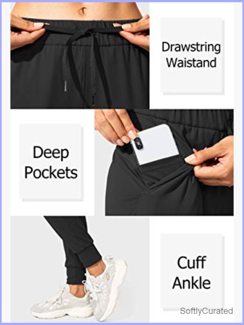 High Rise Tapered Track Pants with Pockets, Drawstring Cuffed Joggers for - Picture 3 of 7
